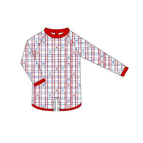 ( Moq 5 ) Preorder Baby Boys Long Sleeves Stars Plaid One-piece Swimsuit