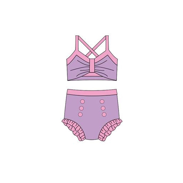 ( Moq 5 ) Preorder Baby Girls Straps Lavender Tops Bummie Princess Set Swimsuit