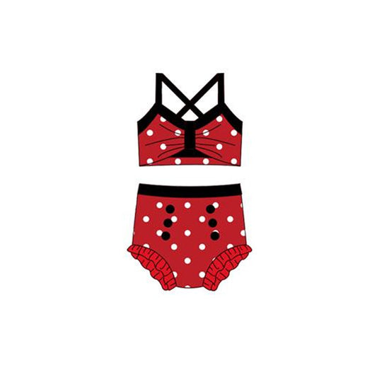 ( Moq 5 ) Preorder Baby Girls Straps Tops Red Dots Bummie Set Swimsuit