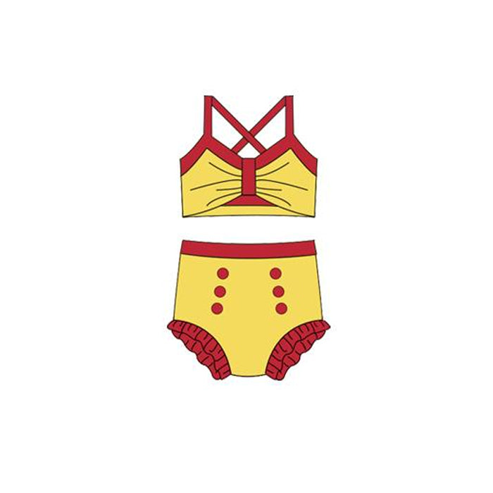 ( Moq 5 ) Preorder Baby Girls Straps Yellow Tops Bummie Princess Set Swimsuit