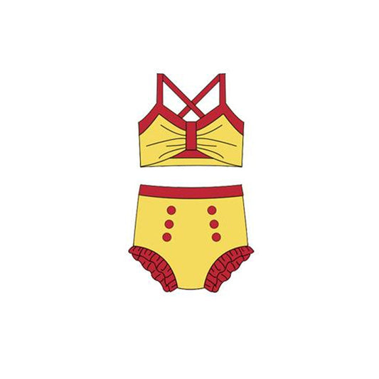 ( Moq 5 ) Preorder Baby Girls Straps Yellow Tops Bummie Princess Set Swimsuit