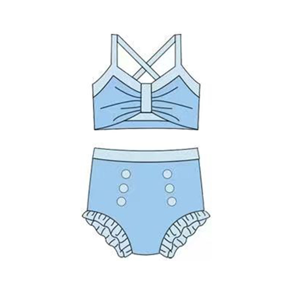 ( Moq 5 ) Preorder Baby Girls Straps Blue Tops Bummie Princess Set Swimsuit