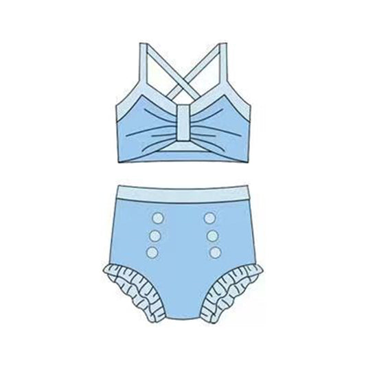 ( Moq 5 ) Preorder Baby Girls Straps Blue Tops Bummie Princess Set Swimsuit