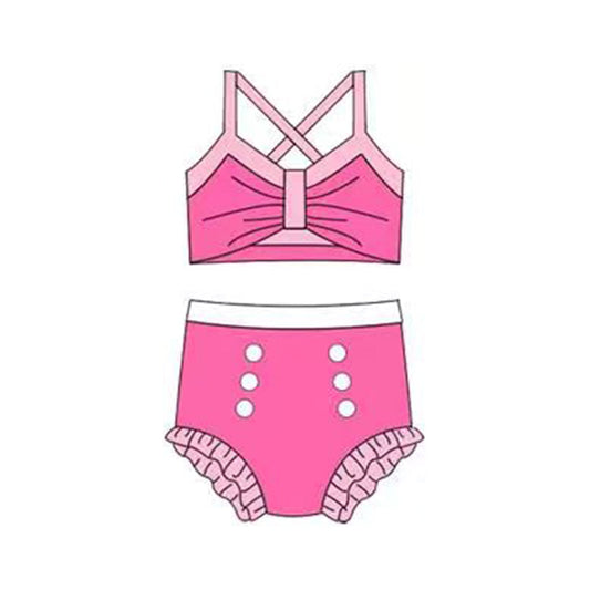 ( Moq 5 ) Preorder Baby Girls Straps Pink Tops Bummie Princess Set Swimsuit