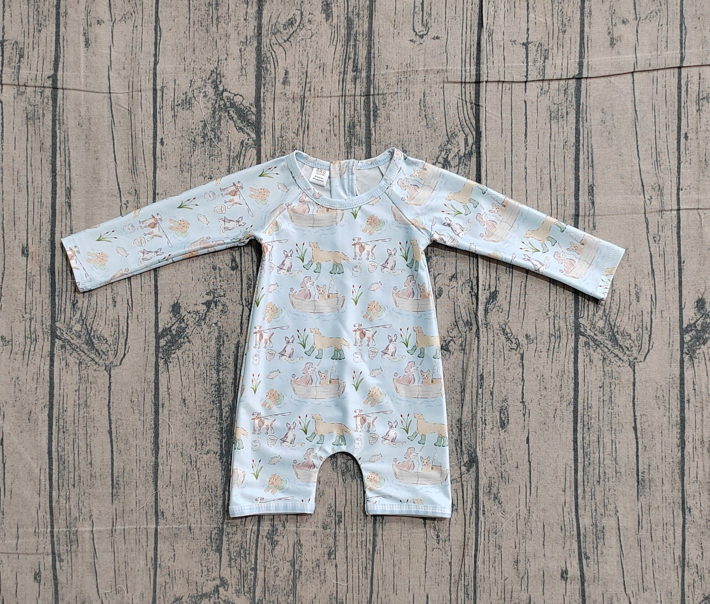 Baby Boys Kids Long Sleeves Dogs Zipper Blue One-piece Swimsuit RTS