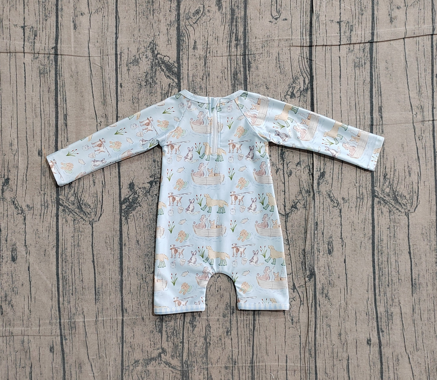 Baby Boys Kids Long Sleeves Dogs Zipper Blue One-piece Swimsuit RTS