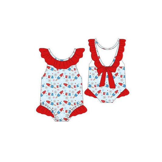 ( Moq 5 ) Preorder Baby Girls Popsicles Flowers Ruffle One-piece 4th of July Swimsuit