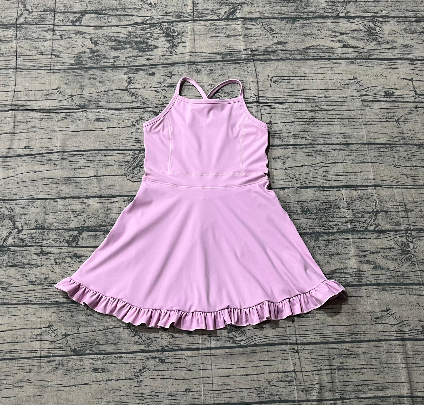 Baby Girls Kids Straps Yoga Active Purple Ruffle Knee Length Dress RTS