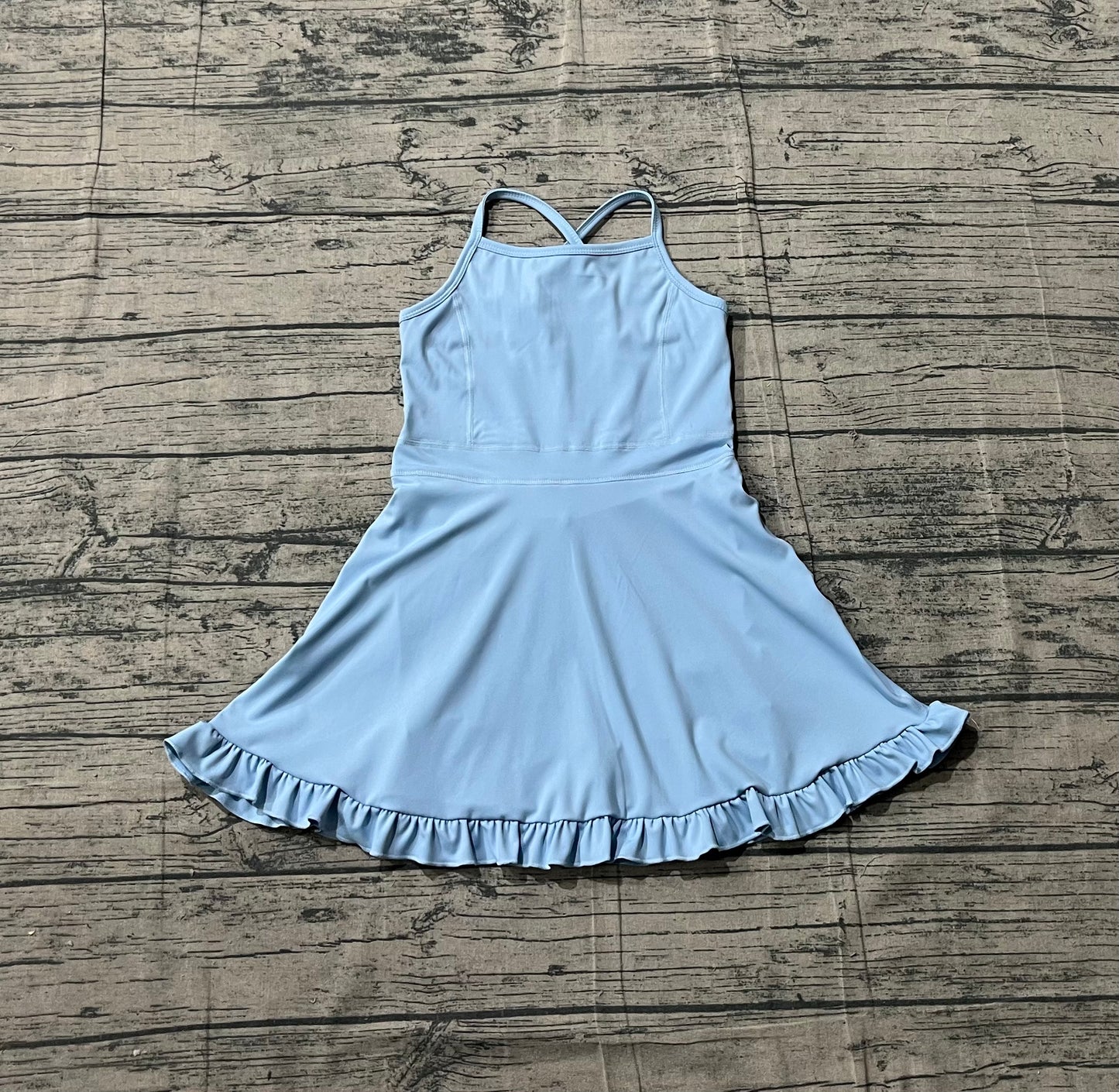Baby Girls Kids Straps Yoga Active Blue Ruffle Knee Length Dress RTS