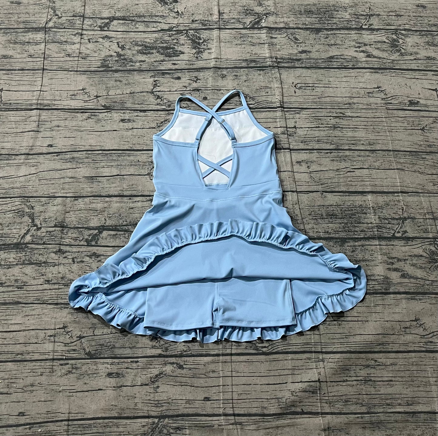 Baby Girls Kids Straps Yoga Active Blue Ruffle Knee Length Dress RTS