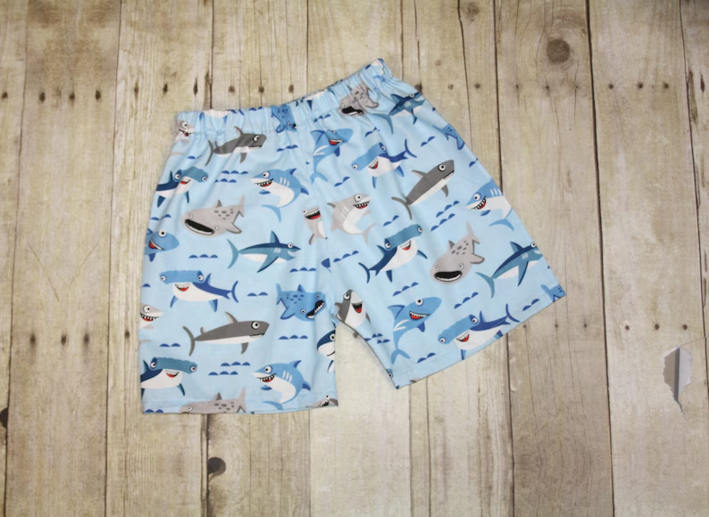 ( Moq 5 ) Preorder Kids Boys Summer Sharks Blue Swimming Trunks Shorts Bottoms