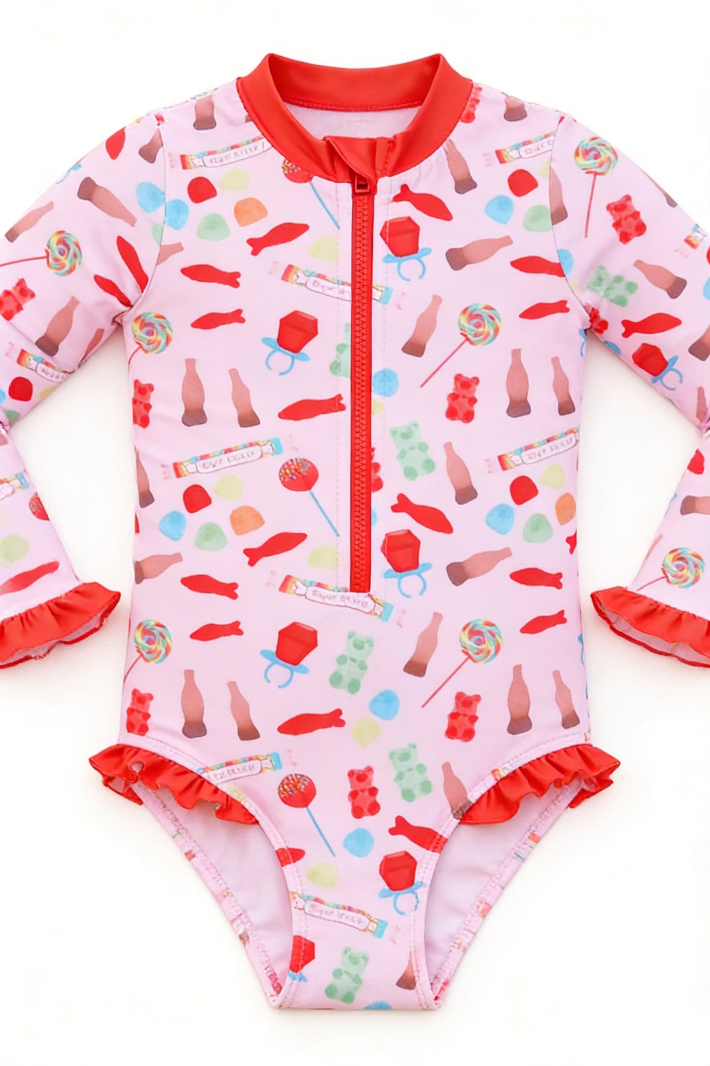 ( Moq 5 ) Preorder Baby Girl Kids Long Sleeves Candy Fish Zipper One-piece Swimsuit