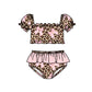 ( Moq 5 ) Preorder Baby Girls Kids Short Sleeves Leopard Bows Tops Ruffle Shorts Set Swimsuit