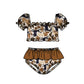 ( Moq 5 ) Preorder Baby Girls Kids Short Sleeves Deer Camo Tops Brown Ruffle Shorts Set Swimsuit