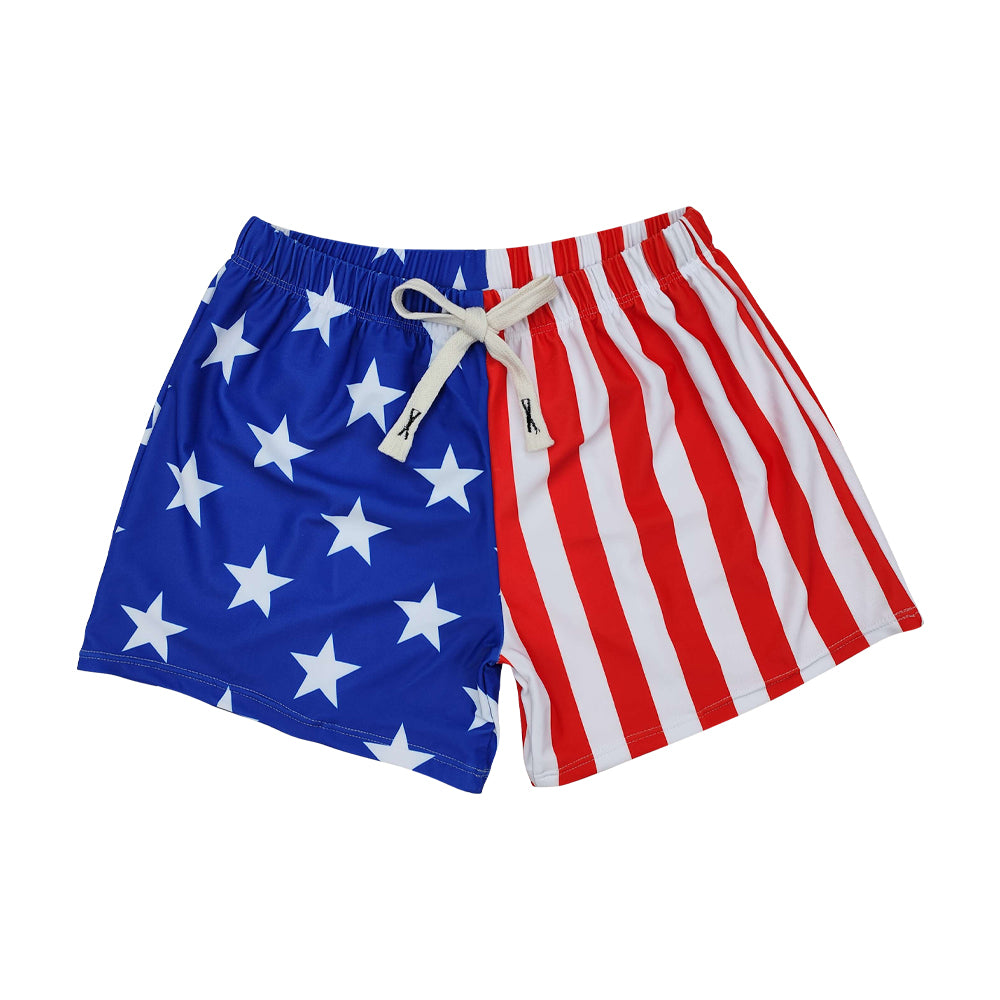 ( Moq 5 ) Preorder Baby Boys Kids Stars Stripes 4th of July Swim Trunks Shorts Swimwear