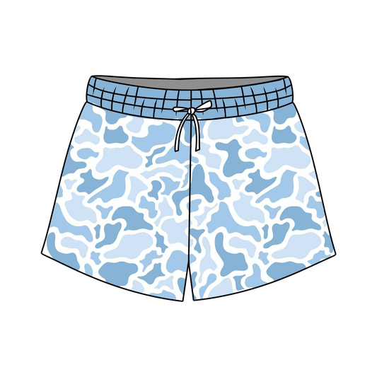 ( Moq 5 ) Preorder Baby Boys Kids Blue Camo Pockets Swim Trunks Shorts Swimwear