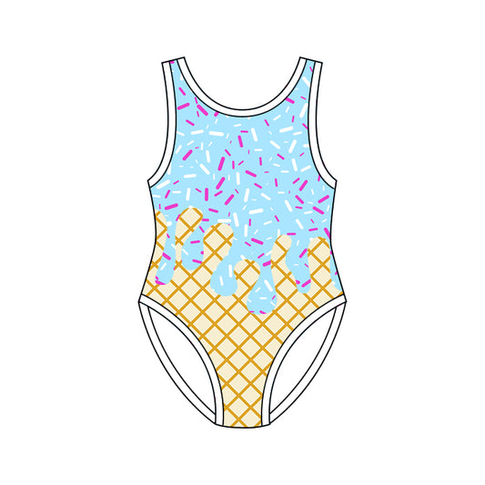 ( Moq 5 ) Preorder Baby Girls Kids Sleeveless Blue Sprinkles Drips Summer One-piece Swimwear