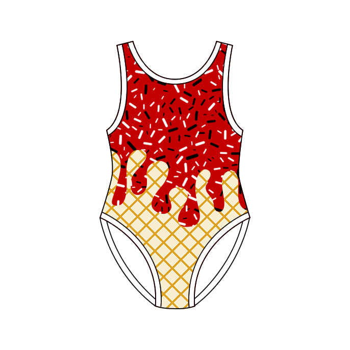 ( Moq 5 ) Preorder Baby Girls Kids Sleeveless Red Sprinkles Drips Summer One-piece Swimwear
