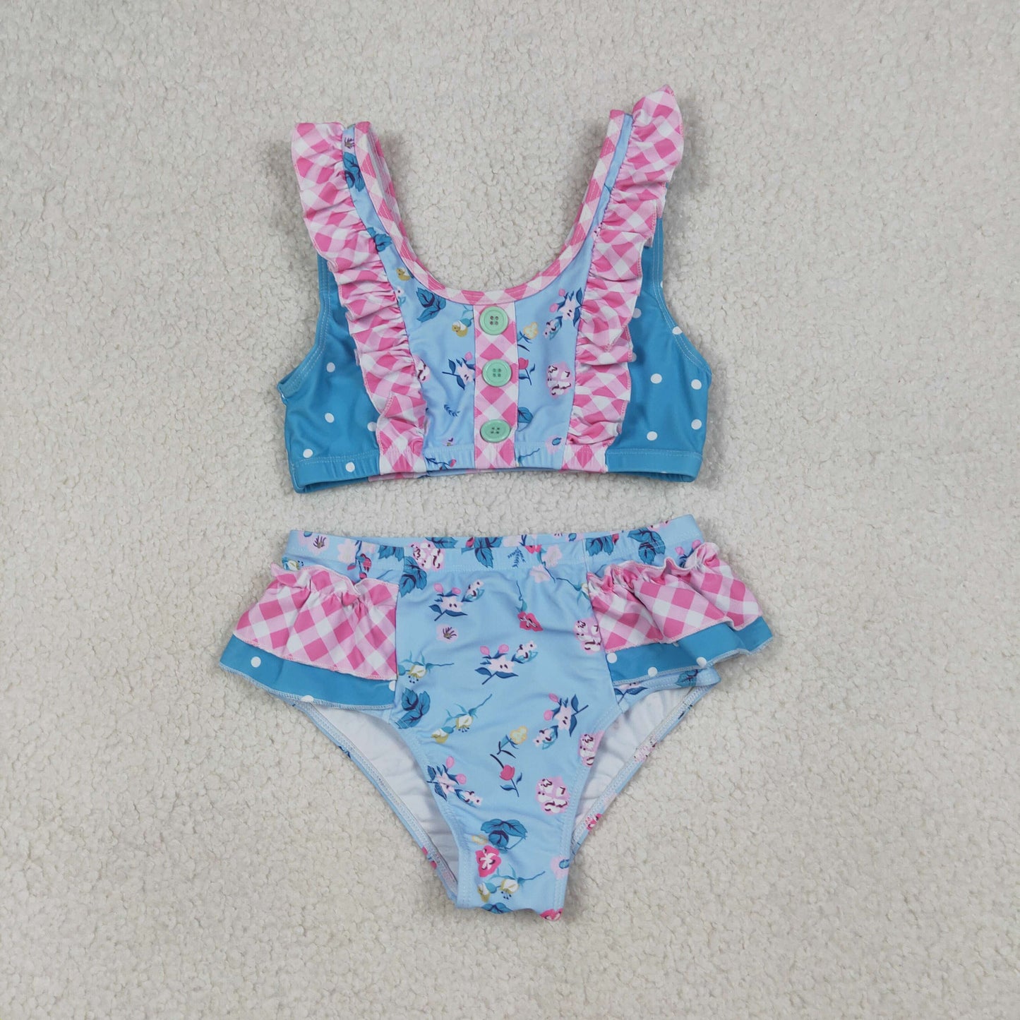 Baby Girls Kids Flower Buttons Ruffle Tops Bummie Shorts Set Swimsuit RTS