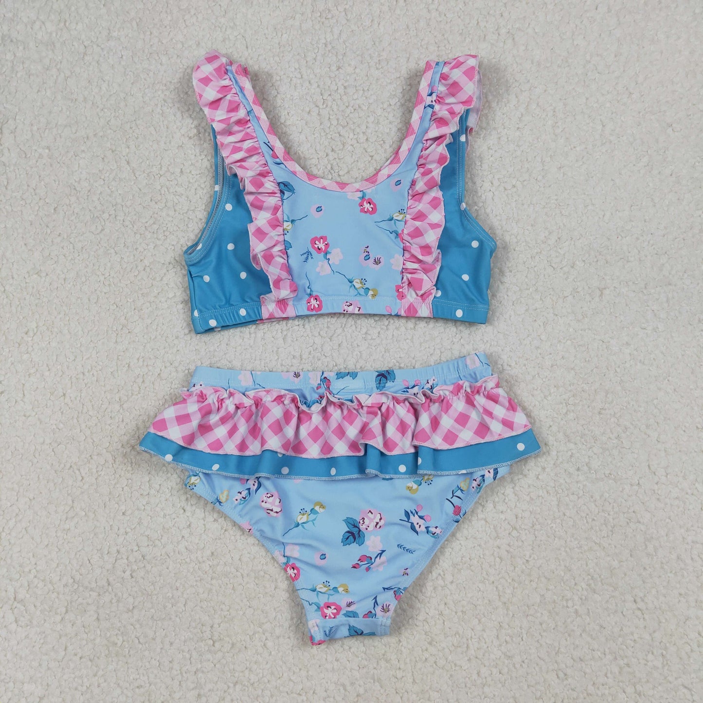 Baby Girls Kids Flower Buttons Ruffle Tops Bummie Shorts Set Swimsuit RTS