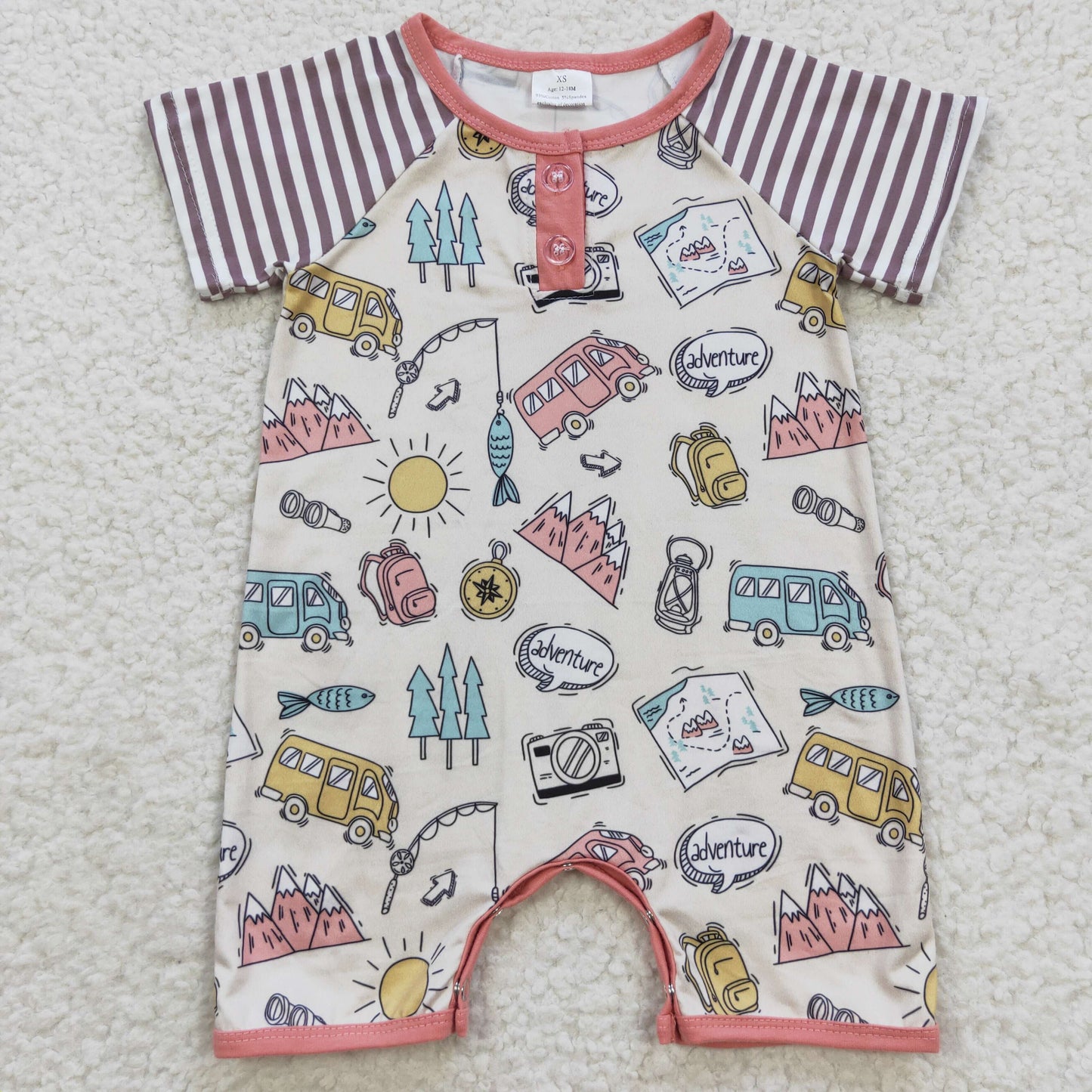 SR0394 Baby Boy Short Sleeves Fishing Cars Summer One Piece Romper