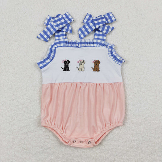 Baby Girl Sleeveless Embroidery Dogs One Piece Romper