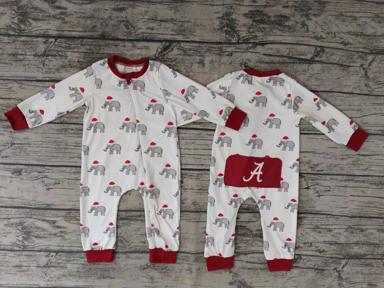 Baby Boy Long Sleeves Christmas Elephant Zipper Romper Moq 5