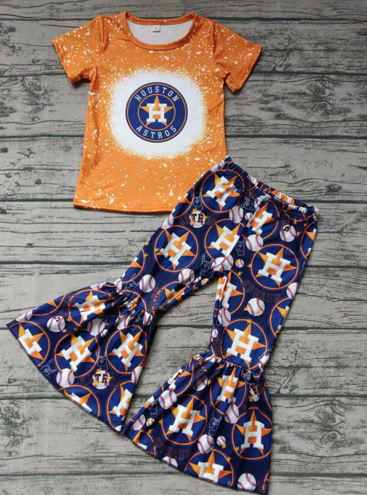 Baby Girl Orange Short Sleeves Shirt Baseball Bell Pants Team Set