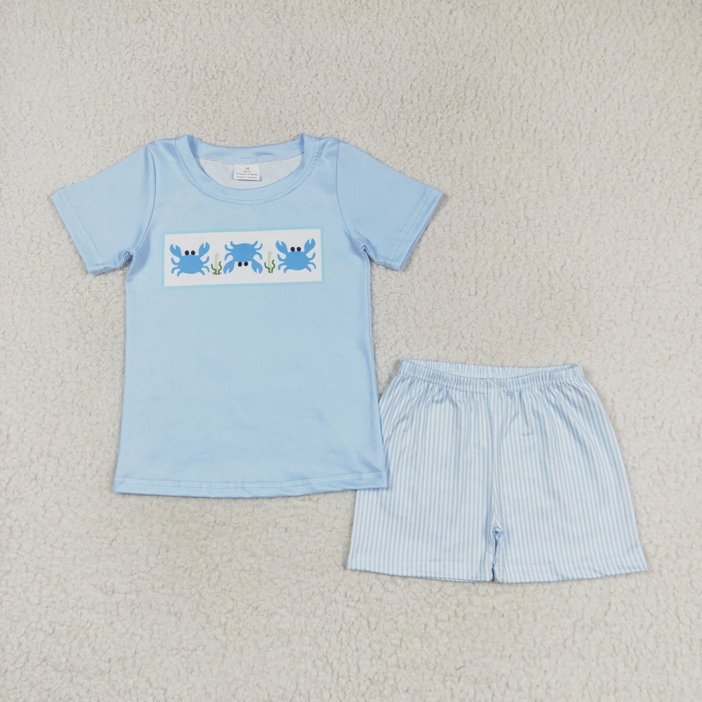 Baby Girl Crab Tunic Stripes Ruffle Shorts Blue Set