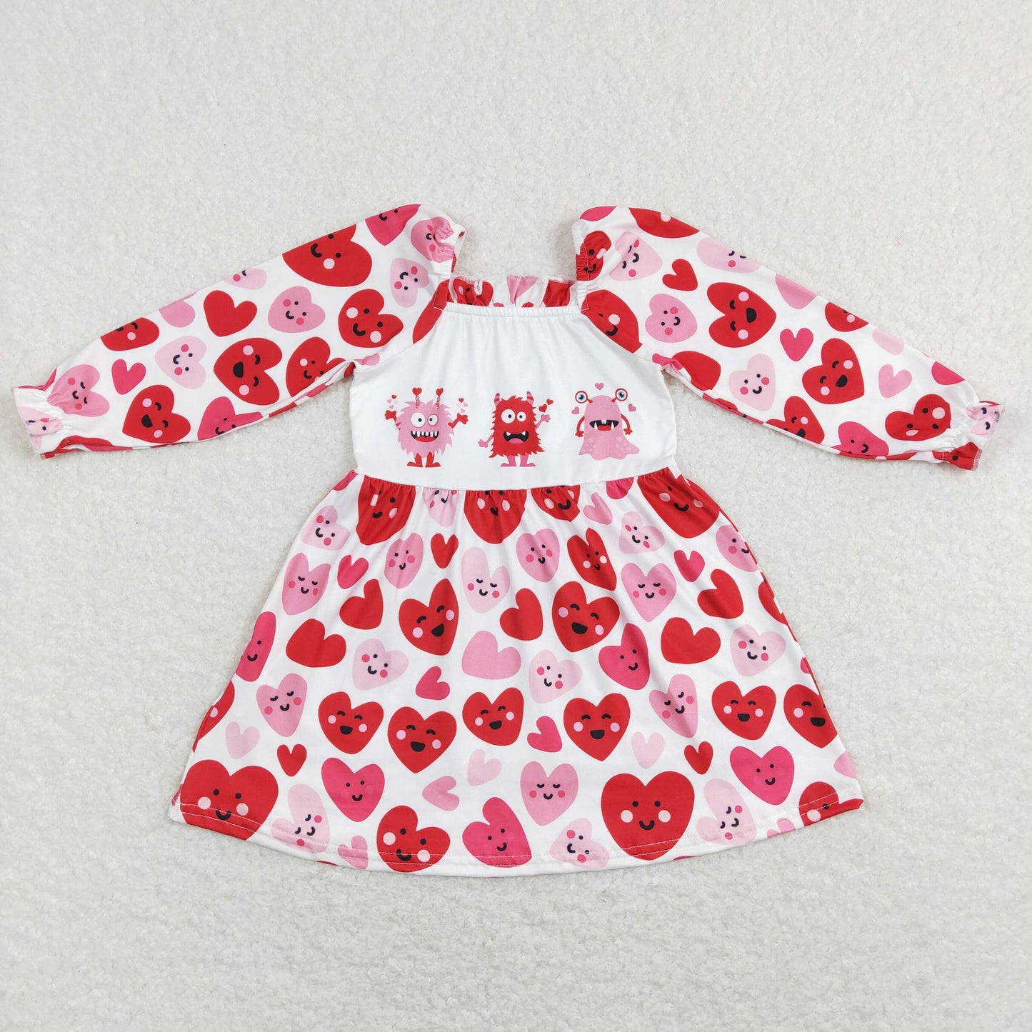 GLD0498 Baby Girl Long Sleeves Valentine's Hearts Dress