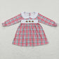 GLD0470 Baby Girl Embroidery Long Sleeves Christmas Floral Plaid Dress