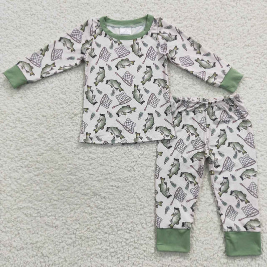 BLP0179 Baby Boy Long Sleeves Shirt Pants Fishing Outfit Pajamas