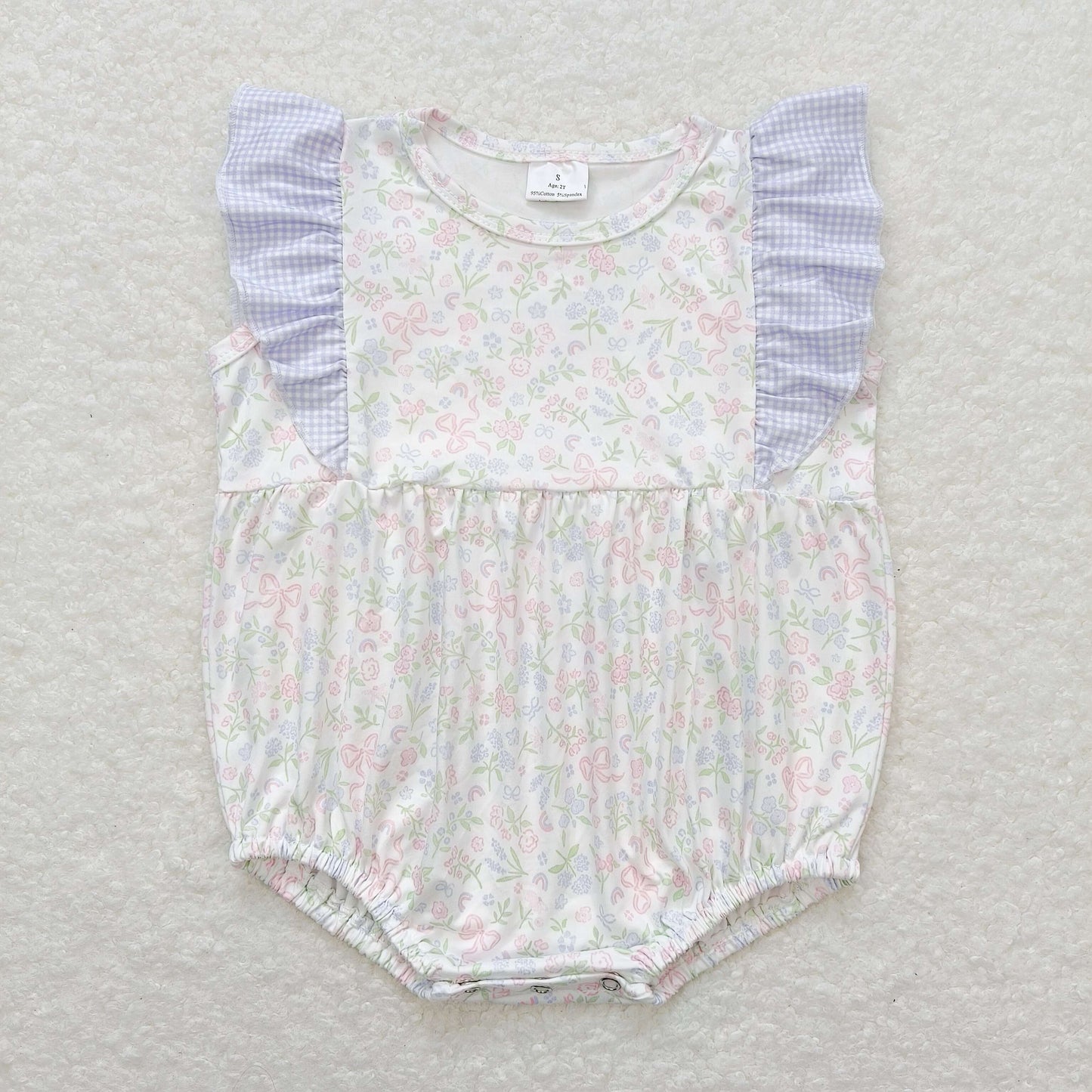 Baby Girl Short Sleeves Floral Bubble One Piece Romper