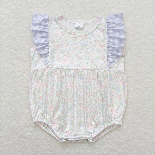 Baby Girl Short Sleeves Floral Bubble One Piece Romper