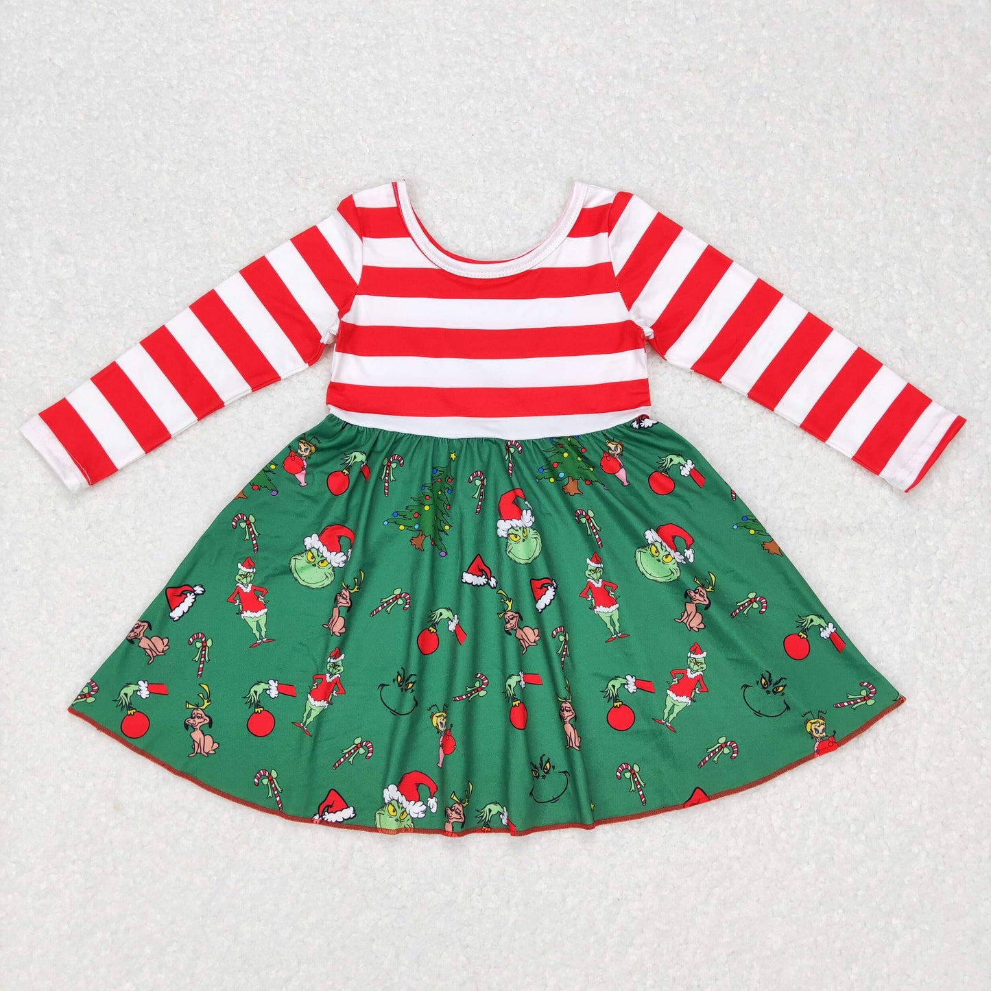 GLD0390 Christmas Red Stripes Baby Girl Long Sleeves Face Dress