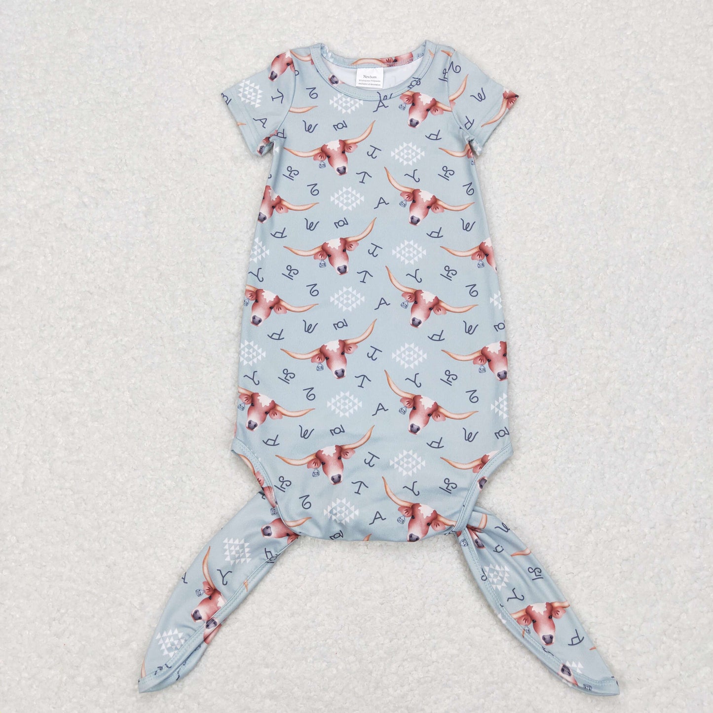 NB0029 Knotted Baby Boy Newborn Gown Western Cow Romper