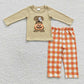 GLP0433 Baby Girl Long Sleeves Embroidery Pumpkin Dog Shirt Plaid Pants Halloween Outfit