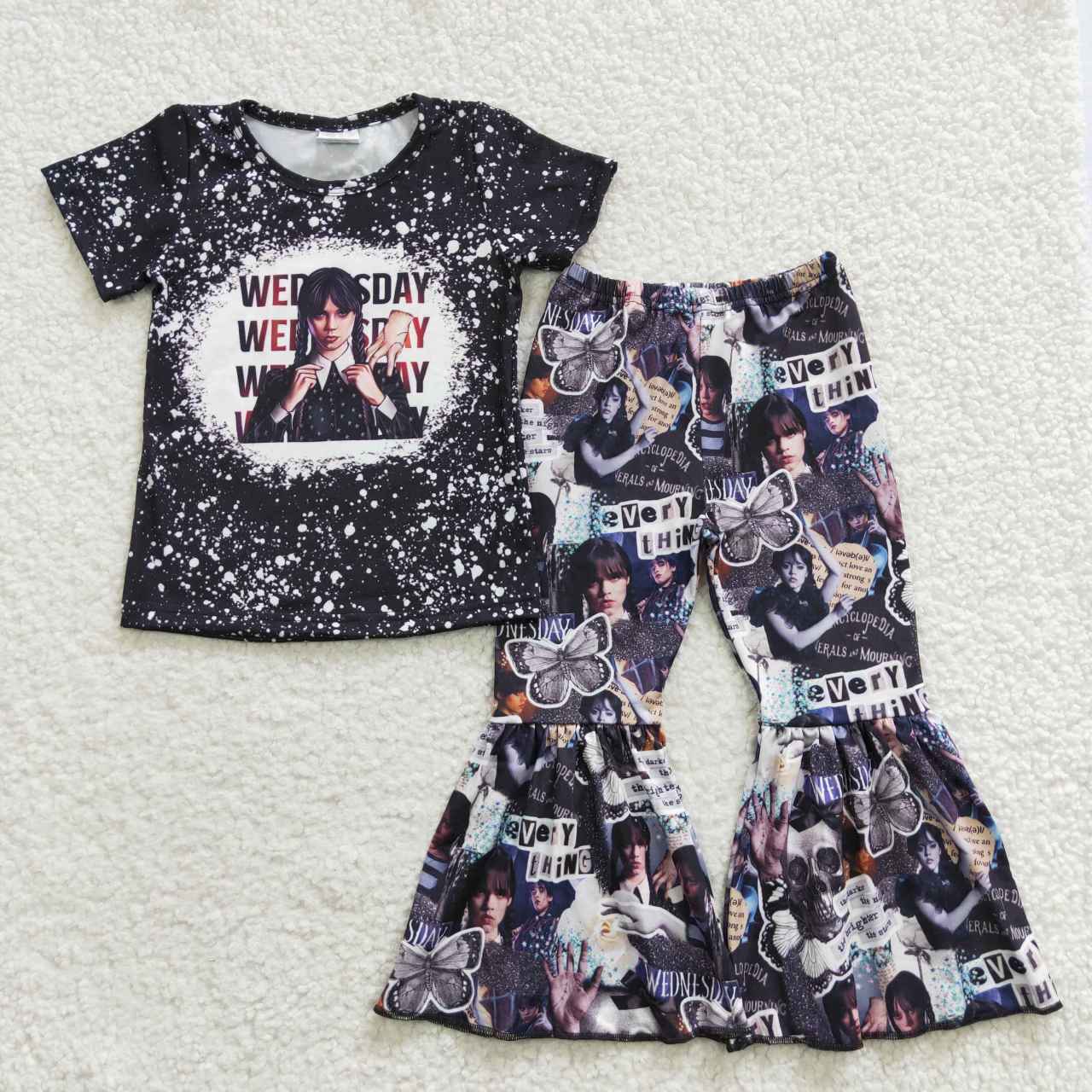 GSPO0586 Baby Girl Short Sleeves Black Shirt Bell Pants Movie Outfit