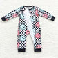 LR0304 Baby Girl Long Sleeves Smile Floral Zipper Romper