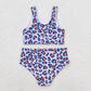 Baby Girl Sleeveless Leopard Tops Bummie Shorts Blue Swimsuit