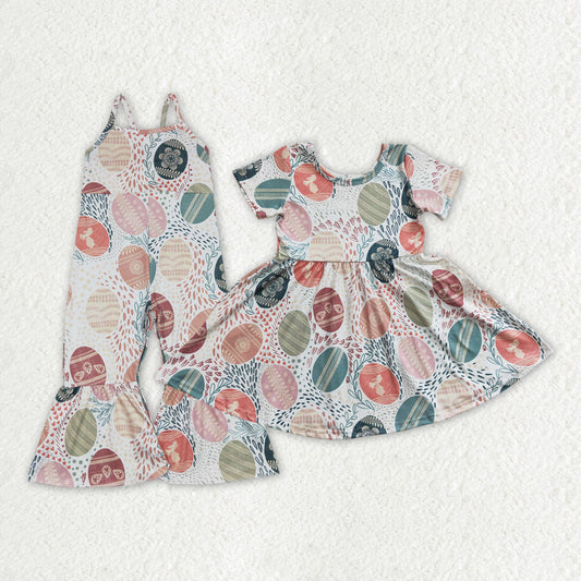 Baby Girl Easter Eggs Sibling Jumpsuit Dress Clothes