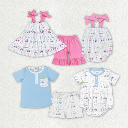 Baby Boy Girl Golf Summer Sibling Romper Set