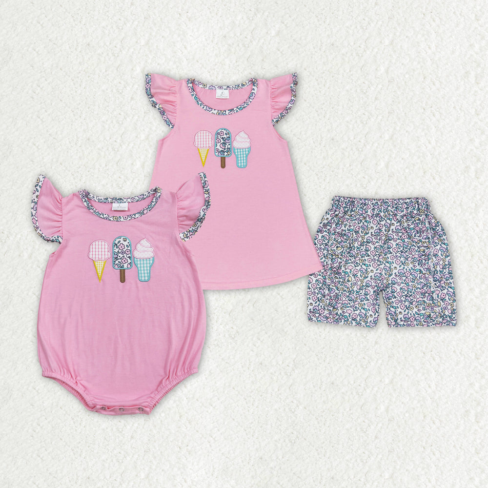 Baby Girl Embroidery Popstick Sibling Sister Pink Romper Set