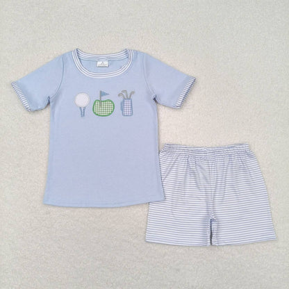 Baby Girl Short Sleeves Embroidery Golf Stripes Tops Pink Shorts Summer Set