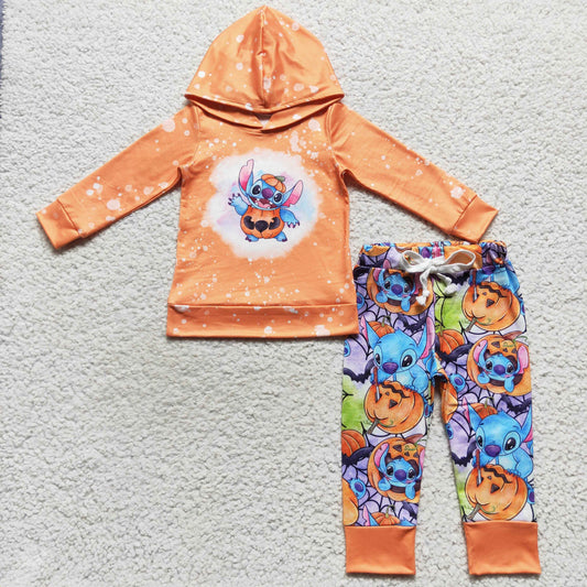 BLP0284 Baby Boy Halloween Long Sleeves Shirt Cartoon Pumpkin Pants Hoodie Outfit