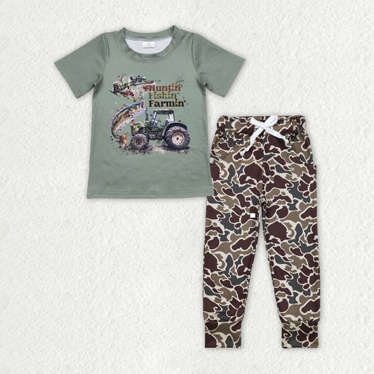 Baby Boy Short Sleeves Tractor Shirt Pocket Camo Pants Set