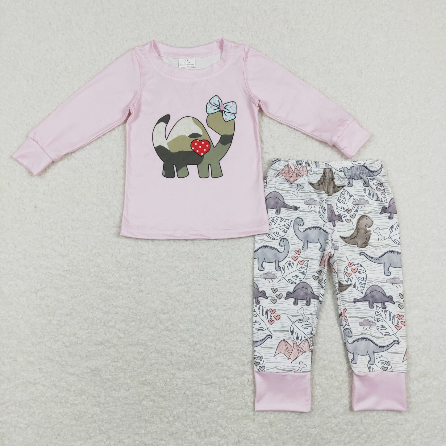 BLP0430 Valentine's Day Baby Boy Long Sleeves Shirt Dinosaurs Hearts Pants Set