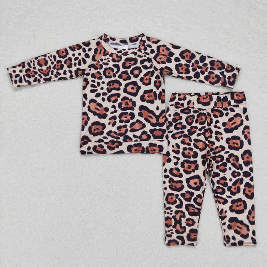 BLP0358 Baby Kids Long Sleeves Leopard Pants Pajamas Outfit