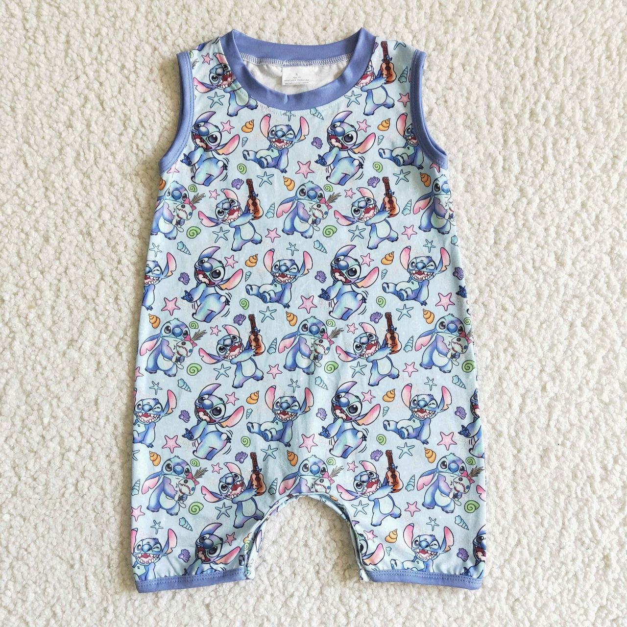 Promotion Baby Boy Sleeveless Cartoon Summer Blue Romper