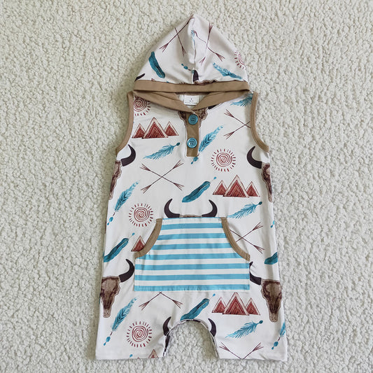 Promotion Baby Boy Western Cow Hoodie Pocket Romper